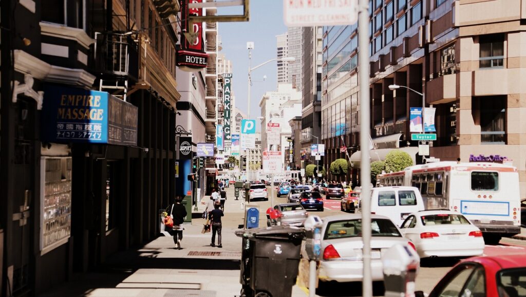 Busy Los Angeles Street in Daytime
