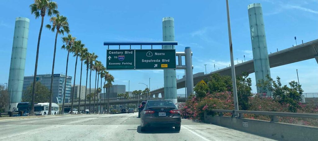 A car entering Sepulveda Boulevard near LAX Airport