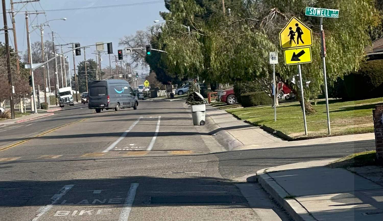 Crosswalk at Sowell Street and Tulare Avenue in Visalia.