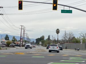Large utility truck taking up more than one lane on Bernard Street near Union Avenue intersection.