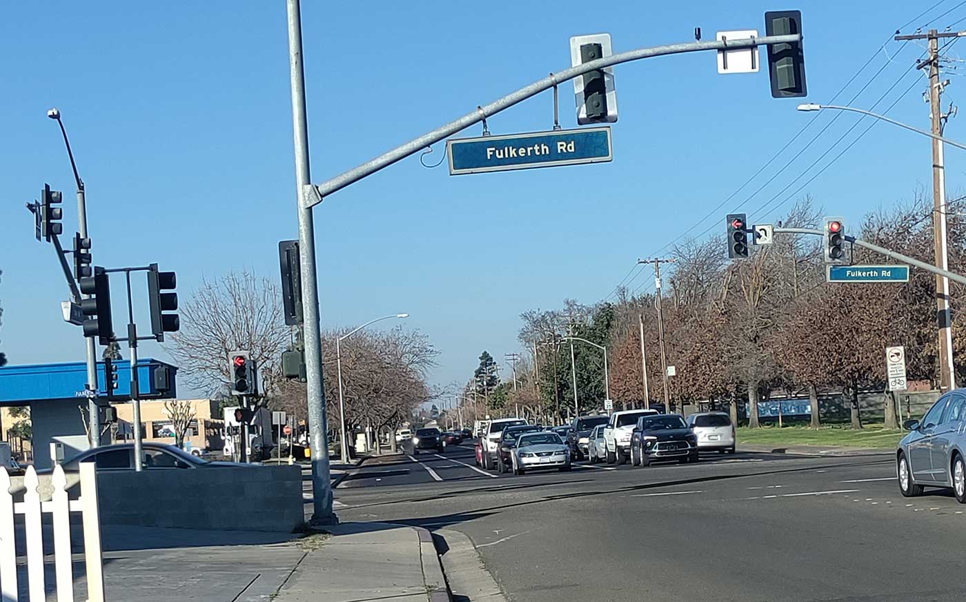Traffic at the intersection of Fulkerth Road and Tully Road in Turlock.