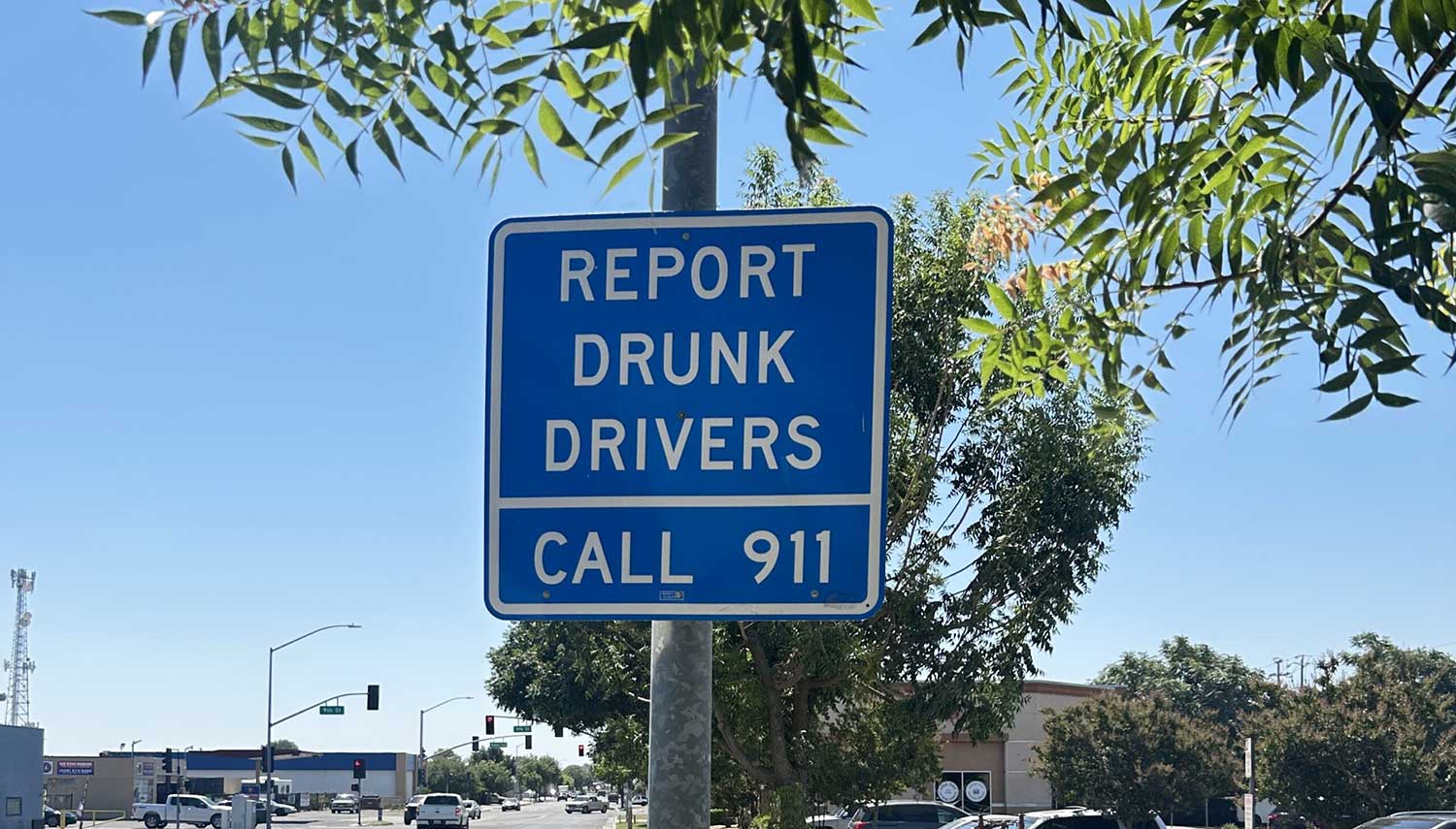 A sign meant to prevent deadly drunk driving accidents in downtown Madera.
