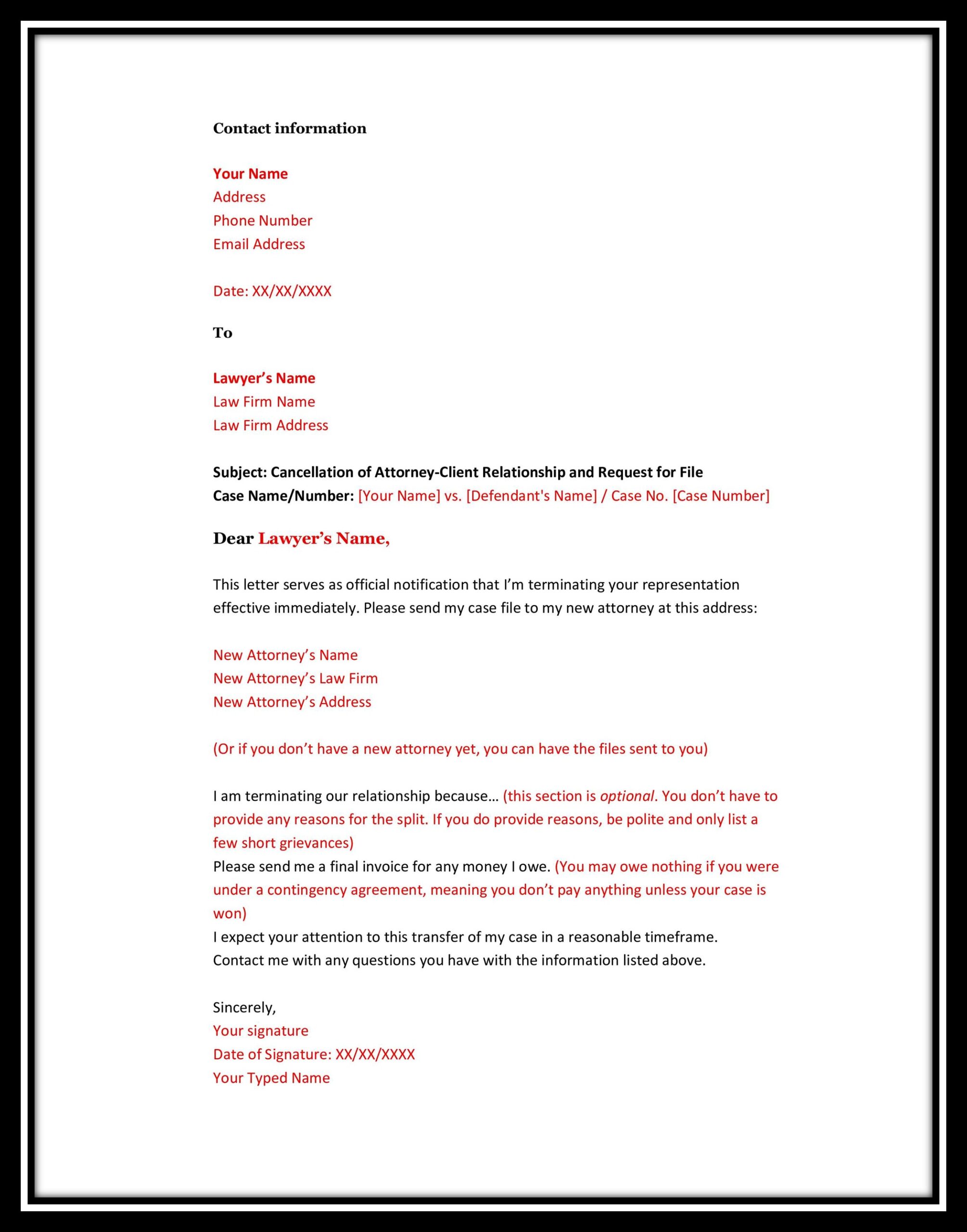 A template for a Disengage Letter when clients need to fire their personal injury lawyer