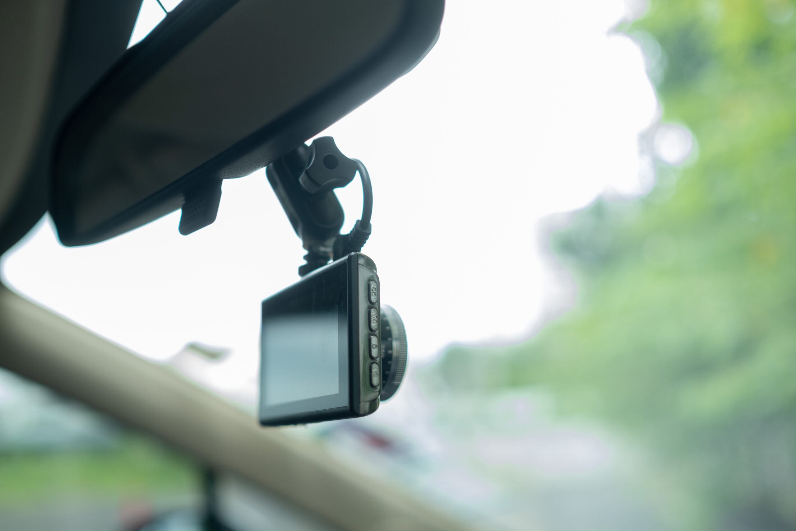 Dashcam mounted from the rearview mirror of a car.
