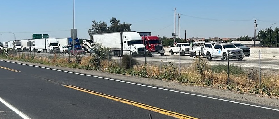 Truck Traffic Along Highway 99 in Madera